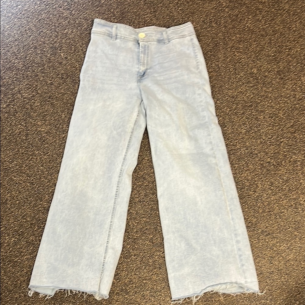 OAT Wide Leg Raw Hem Light Wash Jeans